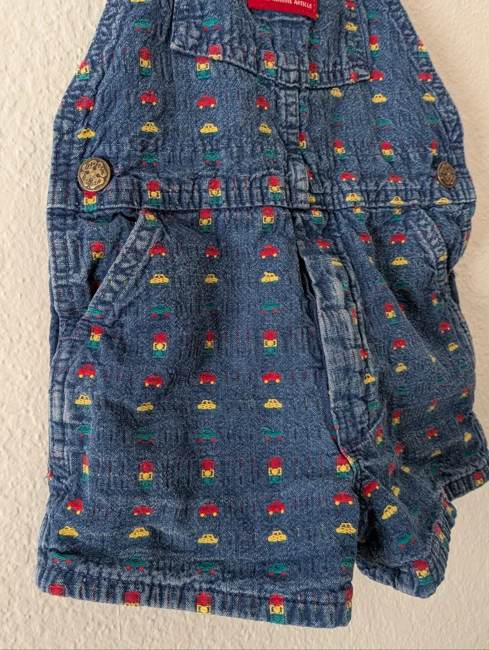 Vintage Oshkosh B'gosh Cars Denim Jean Vestbak Short Overalls Size 4T